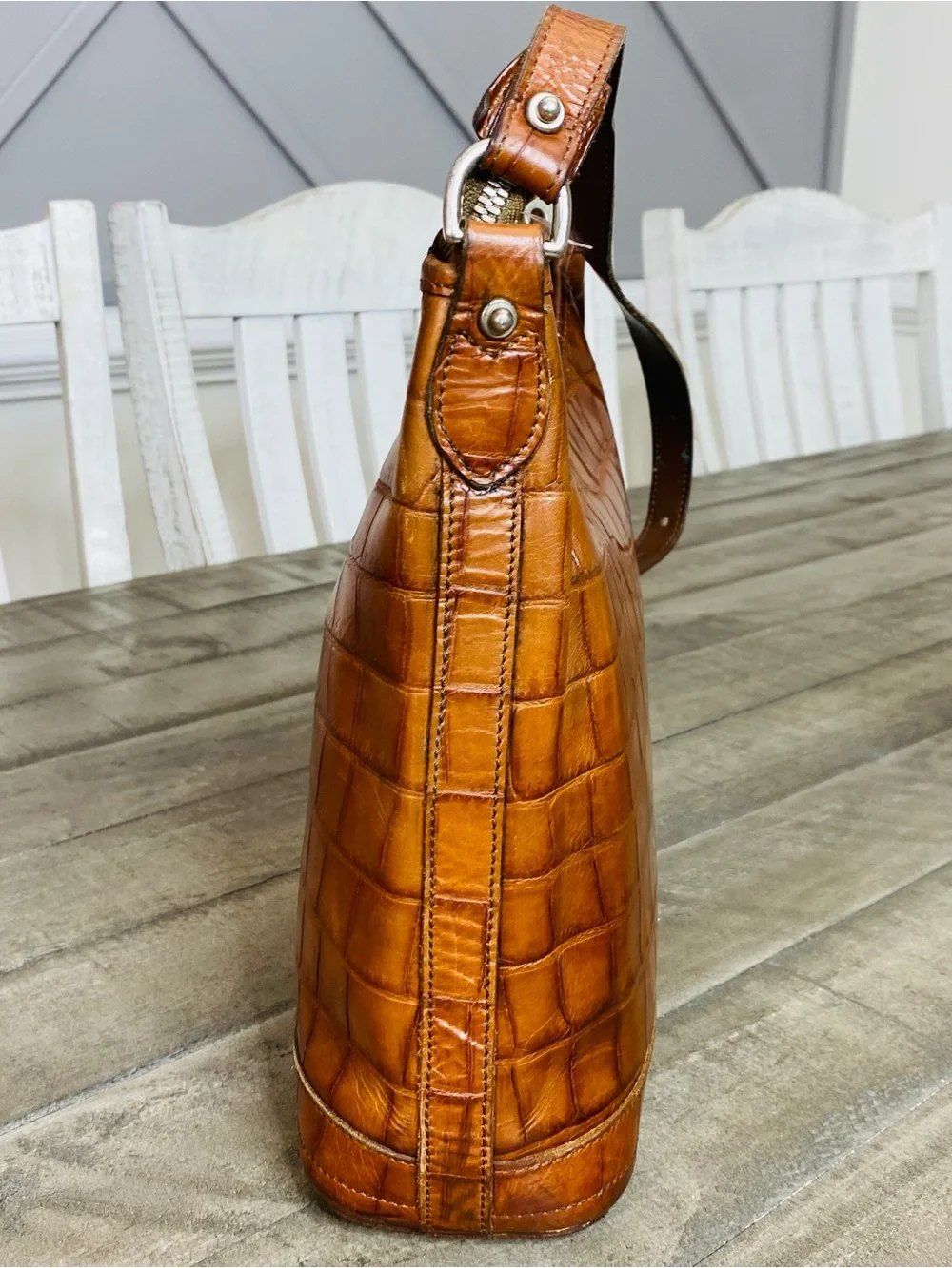 Vintage Dooney & Bourke Bayou Collection Brown Croc-Embossed Leather Hobo Bag